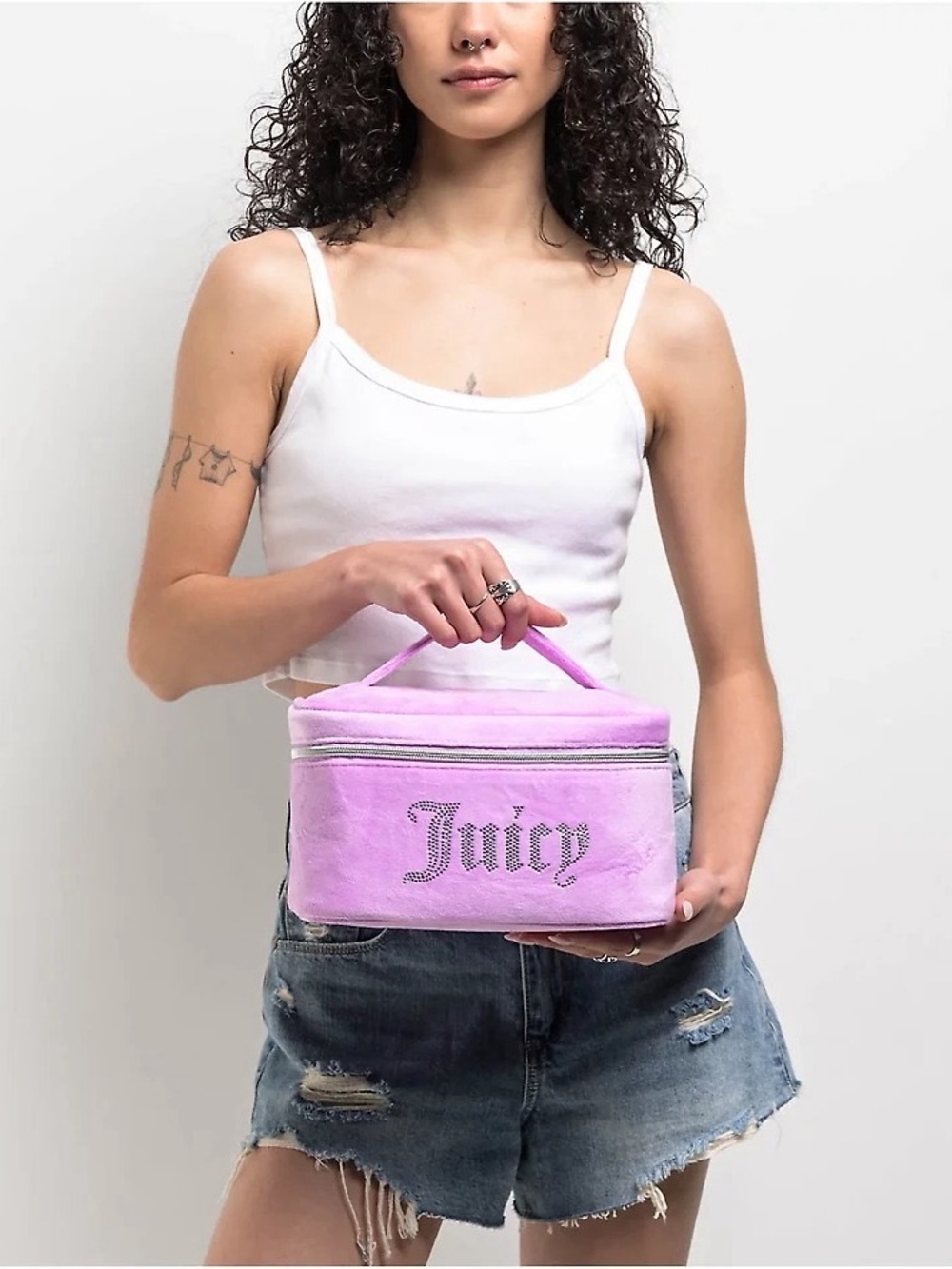 Juicy Couture YK2 Rhinestone Terry Train Purple Velour Makeup Bag